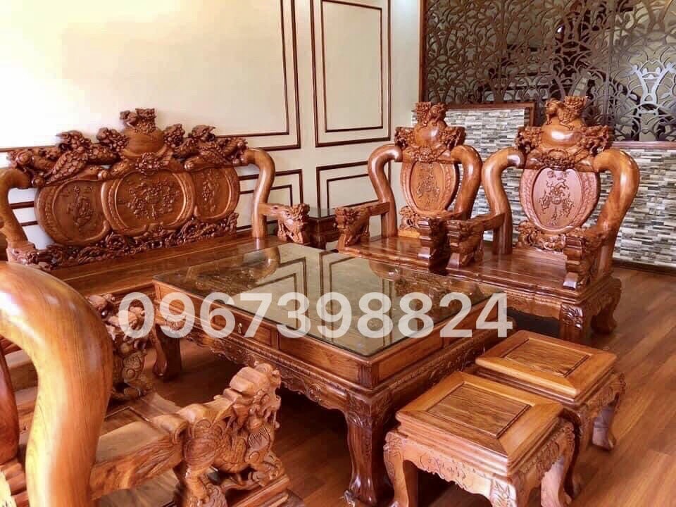 Bộ Ghế Nghê Đỉnh Tay Cột 12 Hàng 10 Món Gỗ Hương Trả Khách Phú Thọ
