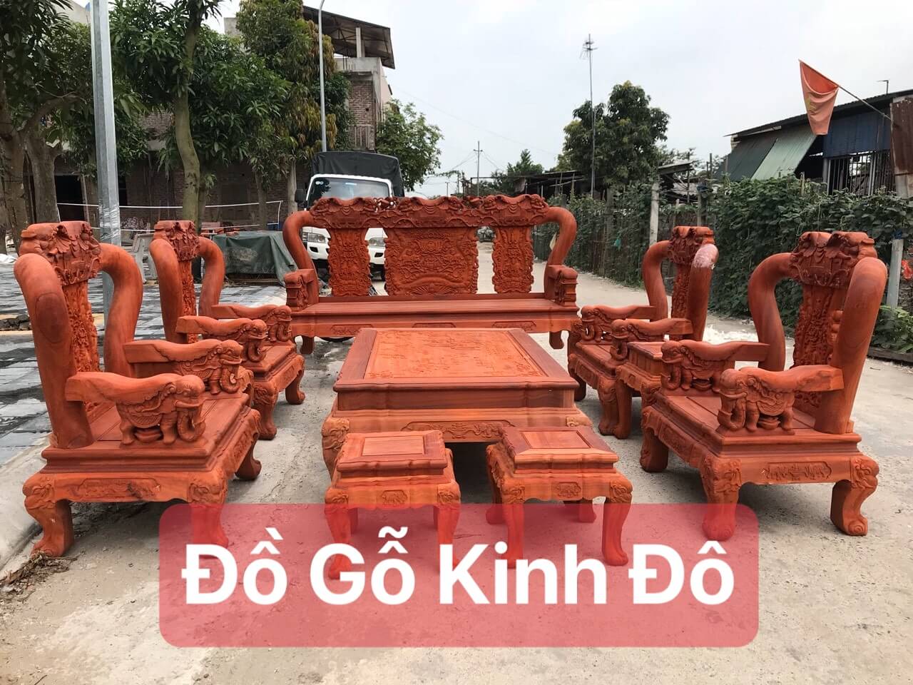 Bộ Minh Quốc Voi Gỗ Hương Đỏ Cột 14 ( A Sâm - Nghệ An )