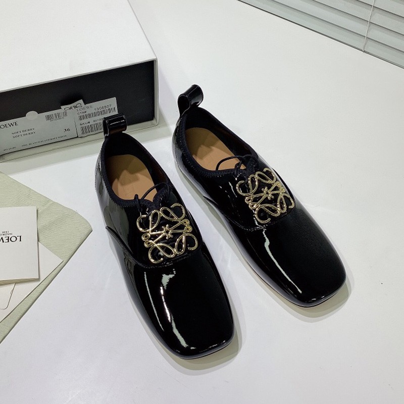 Loewe Anagram Soft Derby Women Patent Calfskin In Black