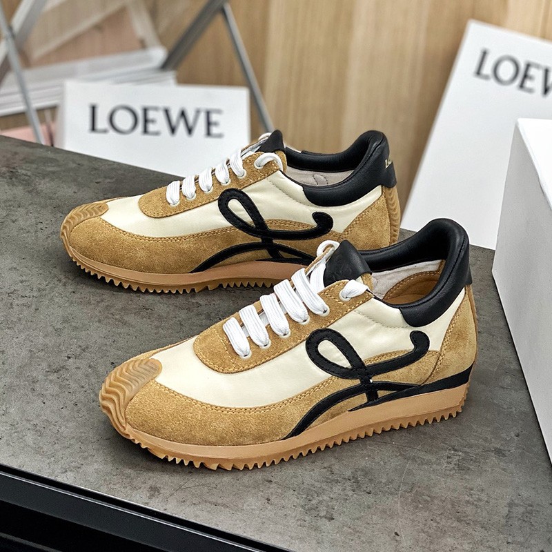 Loewe Ballet Runner Sneaker Women Nylon and Calfskin In Khaki/Black