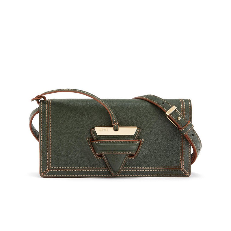 Loewe Mini Barcelona Bag Grained Calfskin In Green