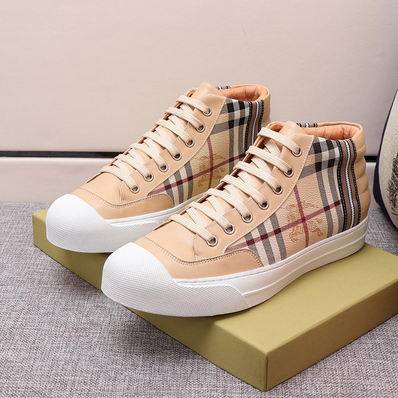 Burberry Haymarket Check Leather Sneakers In Beige