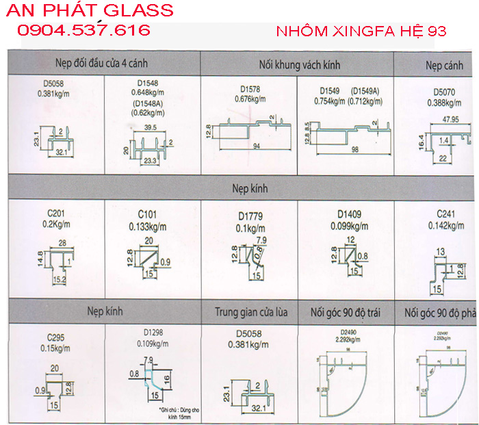 Trọng Lượng Thanh Nhôm Hệ Xingfa Hệ 55-63-93