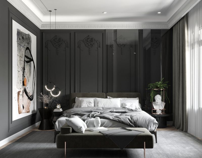Mẫu thiết kế phòng ngủ cho nữ màu đen đẹp, sang trọng 2021 - KDesign