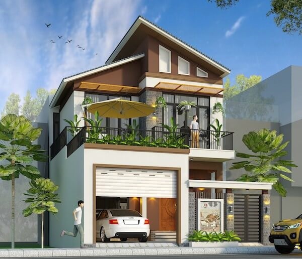 Mẫu thiết kế nhà 2 tầng có gara ô tô hiện đại 2022 - Kiến Thiết Việt