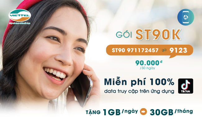 Cách đăng ký gói cước 90K ST90K của Viettel 1GB 1 ngày