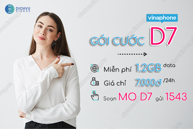 Gói D7 VinaPhone 7k 1 ngày khuyến mãi 1.2GB data