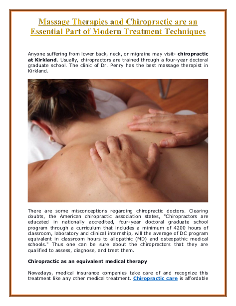 Massage Therapies and Chiropractic are an Essential Part of Modern Treatment Techniques | edocr