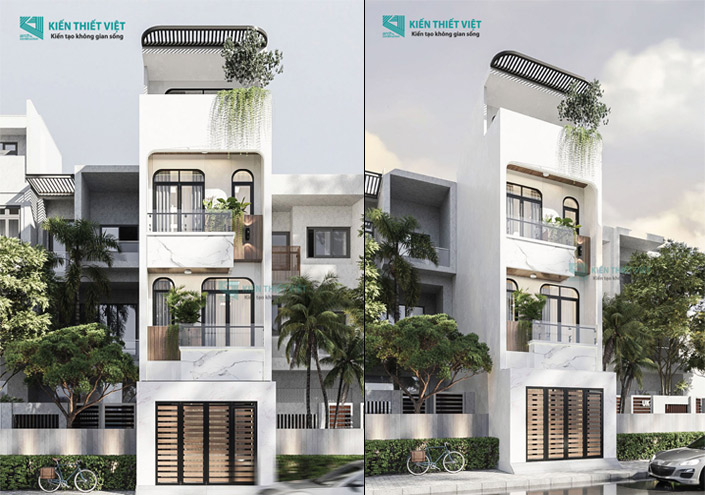 Thiết kế nhà phố 4 tầng màu trắng sang trọng - Kiến Thiết Việt