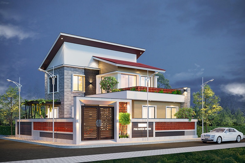 Mẫu thiết kế nhà 2 tầng mái lệch đẹp, hiện đại - Kiến Thiết Việt