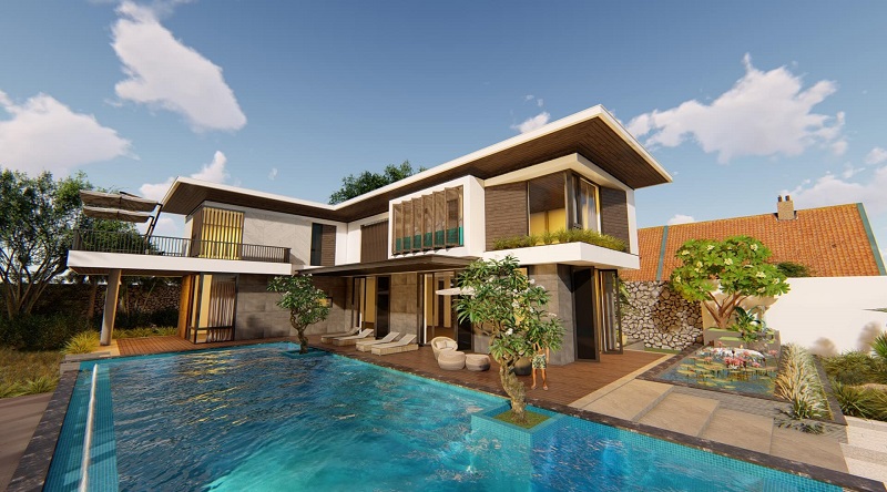 Mẫu thiết kế biệt thự 2 tầng có bể bơi đẹp, hiện đại - Kiến Thiết Việt