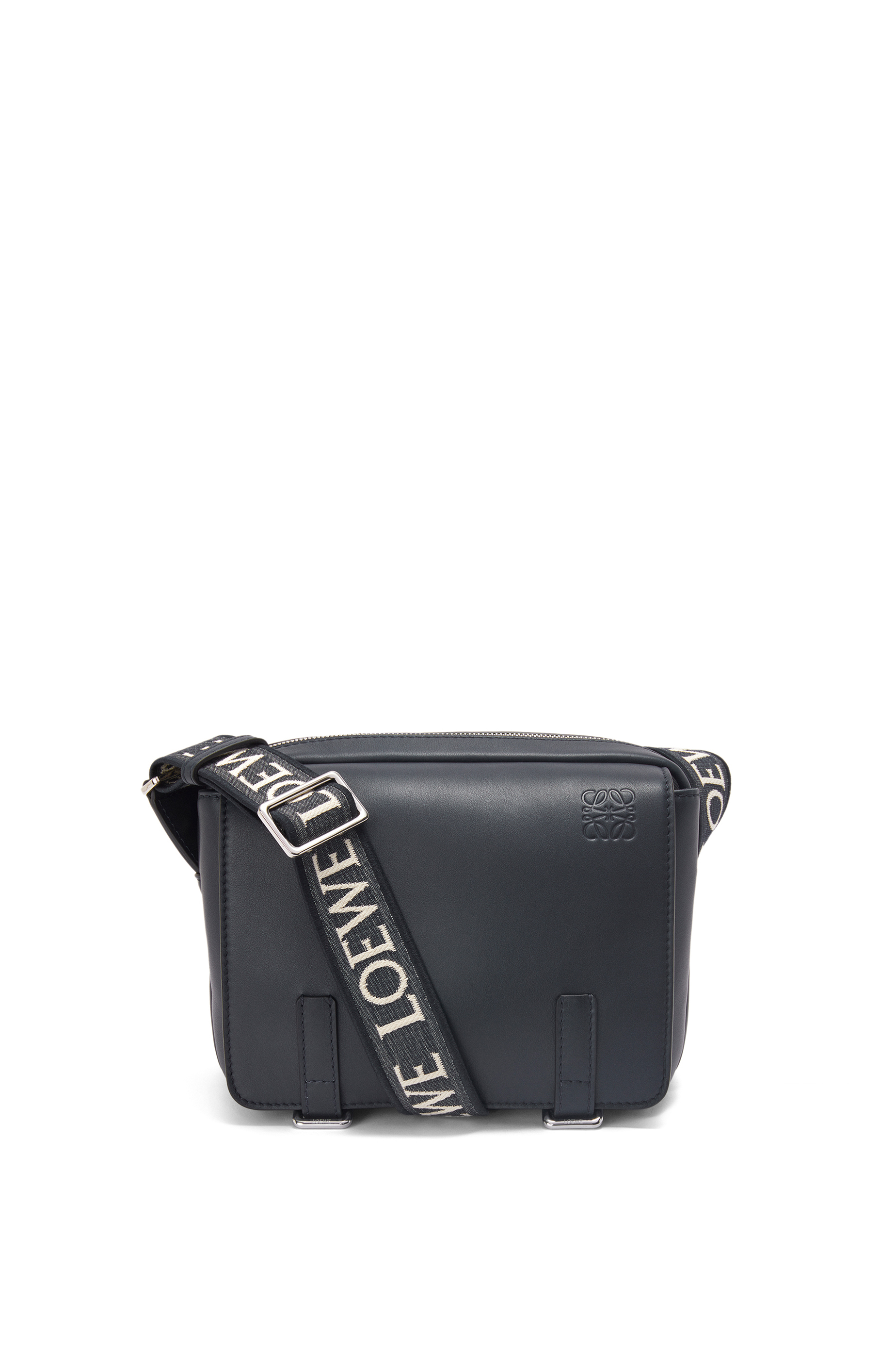 XS Military messenger bag in supple smooth calfskin and jacquard Deep Navy - LOEWE