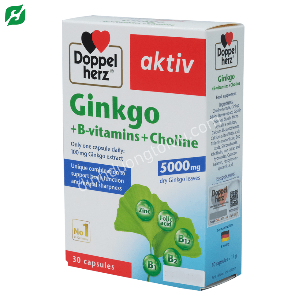 Viên uống Doppelherz Ginkgo + Vitamin B + Choline - Dinh Dưỡng Tối Ưu