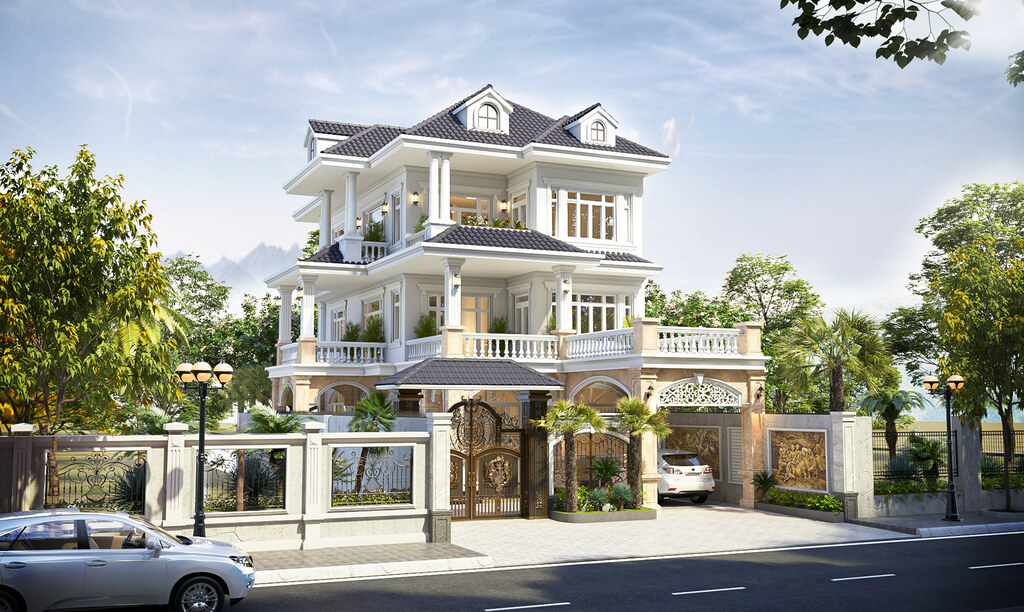 Khám Phá Ý Tưởng Thiết Kế Biệt Thự Tân Cổ Điển 3 Tầng Mái Nhật