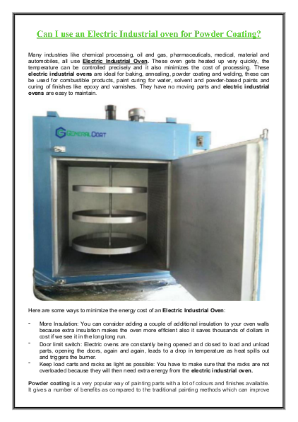 Can I use an Electric Industrial oven for Powder Coating? | edocr