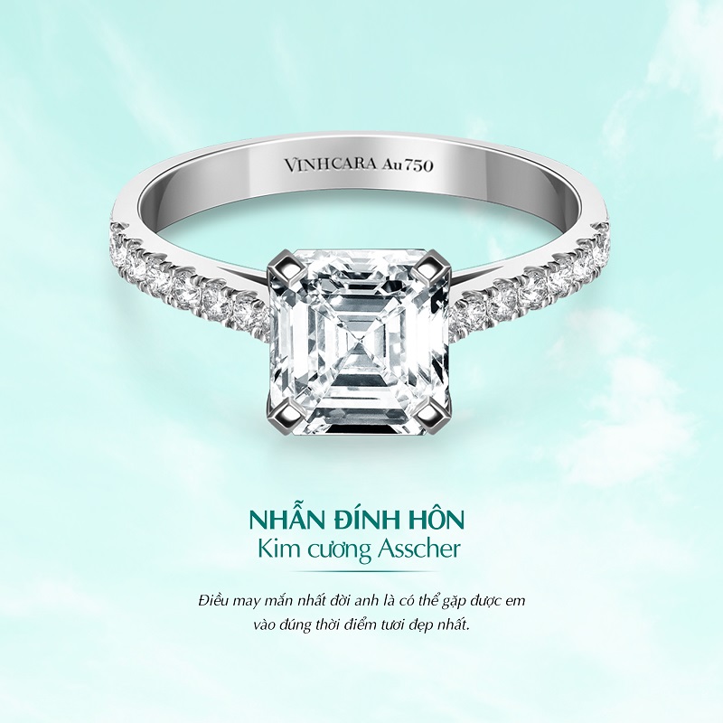Xu hướng ghép nhẫn cầu hôn kim cương Asscher và nhẫn cưới
