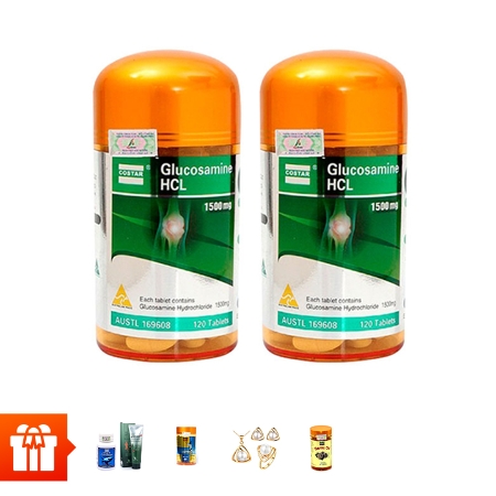 [MEGA 22] COSTAR - 2 hộp bổ xương khớp Glucosamine(120v/hộp)+	1 hộp sụn cá mập shark (30v/hộp) + 1 tuýp kem lạnh xoa bóp Catus Glucosamine Cream 150ml  +1 Hộp Dầu cá Omega 3 (100v/hộp) + bộ trang sức nữ ngọc trai nhân tạo (mẫu ngẫu nhiên) + 1 hộp tinh chất tỏi 60v