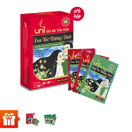 [PGM]16 HỘP UNI DẦU GỘI THẢO DƯỢC ĐEN TÓC HƯƠNG BƯỞI (HỘP 3 GÓI) + 04 HỘP UNI DẦU GỘI THẢO DƯỢC ĐEN TÓC HƯƠNG BƯỞI + 05 DÂY UNI DẦU GỘI THẢO DƯỢC SẠCH GÀU DƯỠNG TÓC (50 GÓI )
