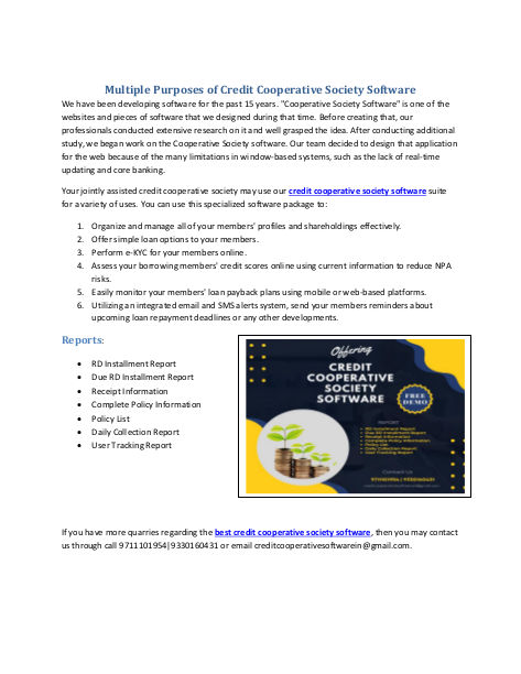 Multiple Purposes of Credit Cooperative Society Software | edocr