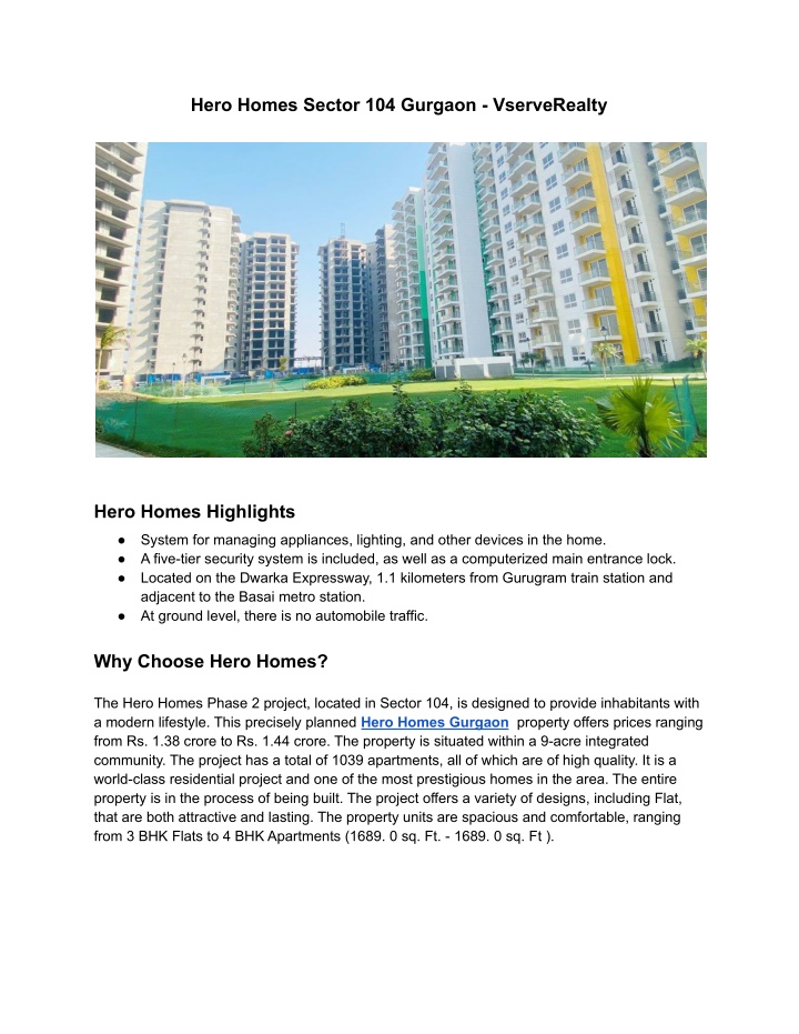 PPT - Hero Homes, Gurgaon | Vserve Realty PowerPoint Presentation, free download - ID:11564890