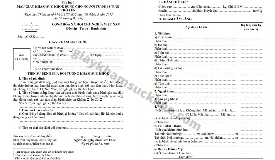 Mẫu giấy khám sức khỏe xin việc 2021 chuẩn nhất theo Thông tư 14