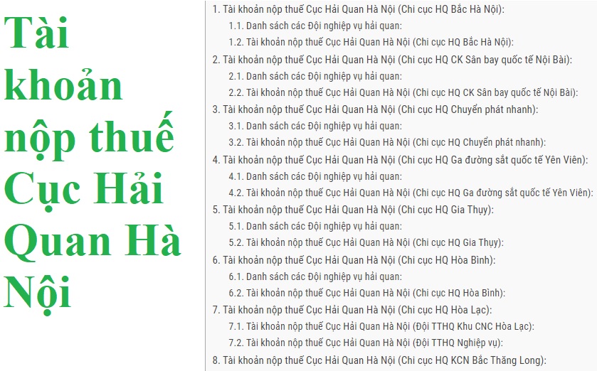 Tài khoản nộp thuế Cục Hải Quan Hà Nội - Đức Transport
