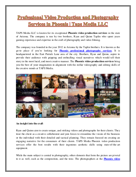 Professional Video Production and Photography Services in Phoenis - Taps Media LLC | edocr