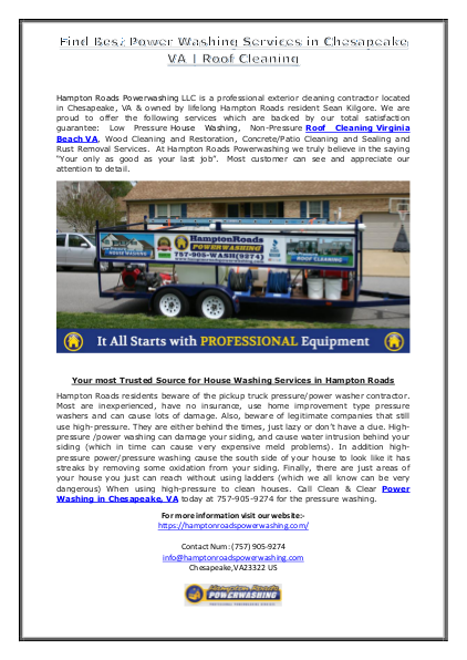 Find Best Power Washing Services in Chesapeake VA - Roof Cleaning | edocr