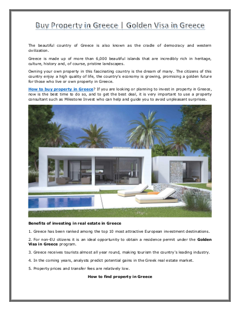 Buy Property in Greece - Golden Visa in Greece | edocr