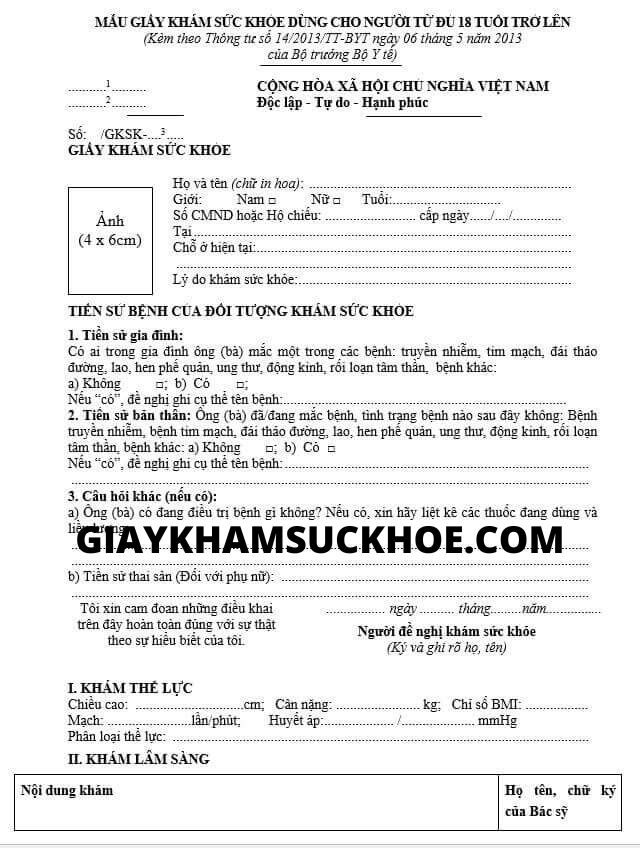 Mẫu giấy khám sức khỏe theo thông tư 14 - Giấy khám sức khỏe tt14 2014