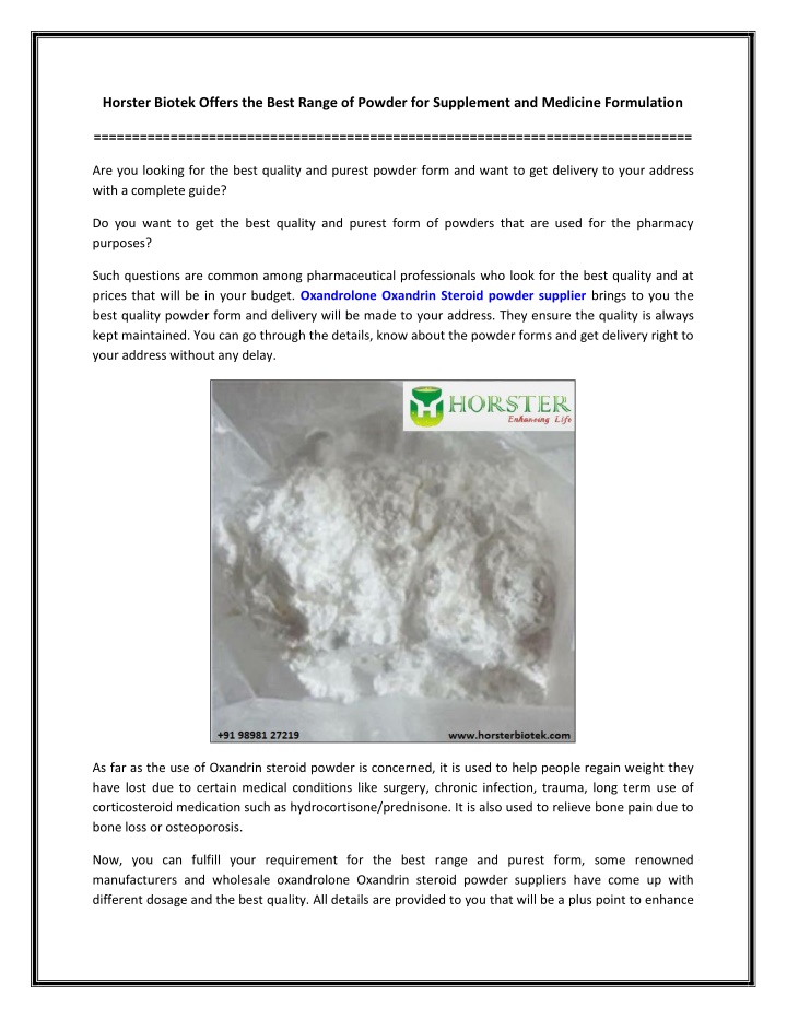 PPT - Horster Biotek Offers the Best Range of Powder for Supplement and Medicine Formulation PowerPoint Presentation - ID:11708686