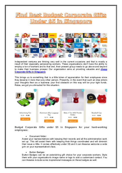 Find Best Budget Corporate Gifts Under $5 in Singapore | edocr