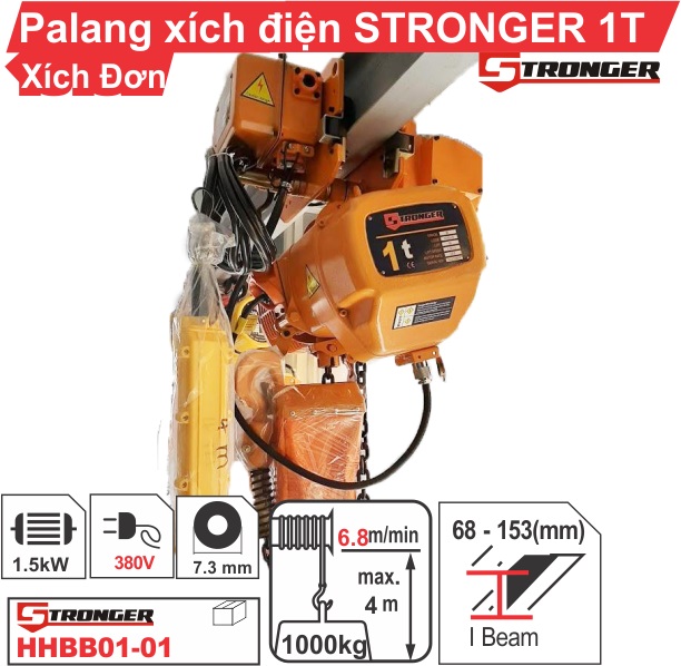 Palang xích điện 1 tấn dịch chuyển chất lượng cao, siêu bền, giá rẻ