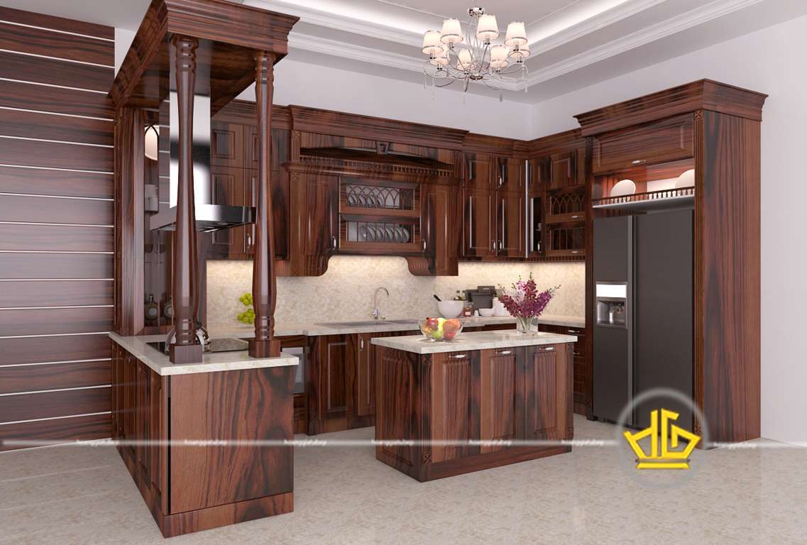 10 Mẫu tủ bếp gỗ cẩm sang trọng cao cấp | Nội Thất Hoàng Gia