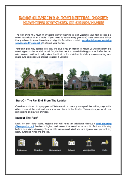 ROOF CLEANING & RESIDENTIAL POWER WASHING SERVICES IN CHESAPEAKE | edocr