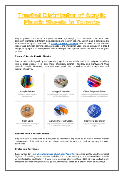 Trusted Distributor of Acrylic Plastic Sheets in Toronto | edocr