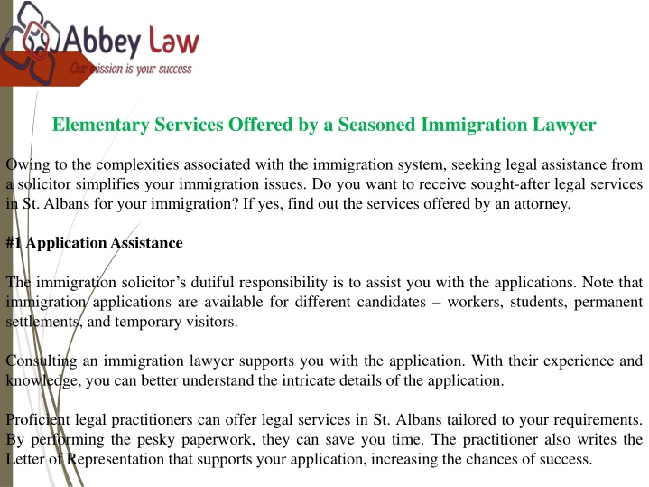PPT - Elementary Services Offered by a Seasoned Immigration Lawyer PowerPoint Presentation - ID:11706480