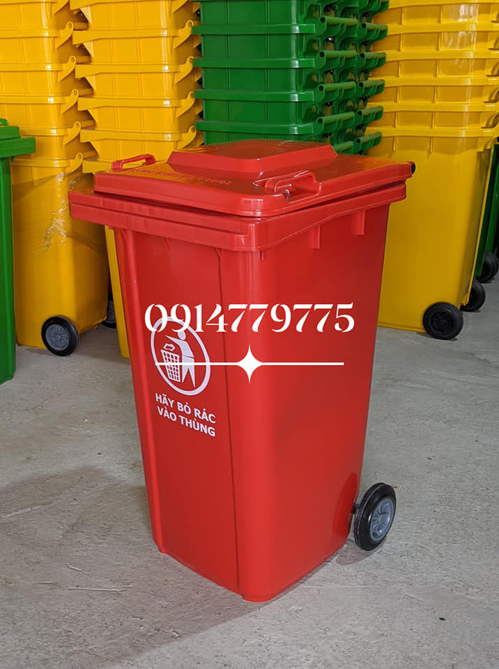 Thùng rác công nghiệp 240 lít, thùng rác 240 lít đỏ cao cấp -Thùng rác đỏ