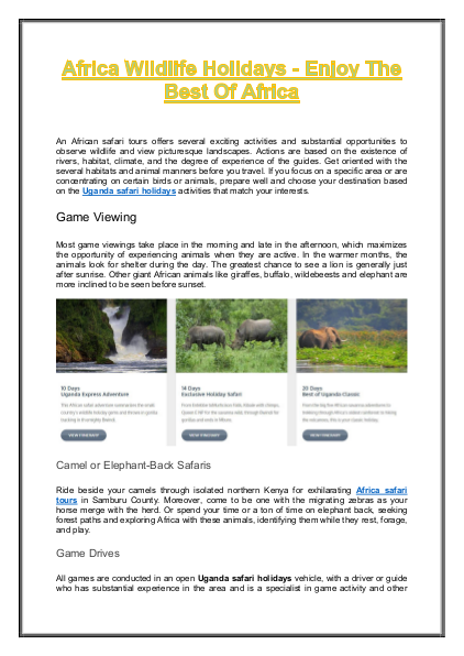 Africa Wildlife Holidays - Enjoy The Best Of Africa | edocr