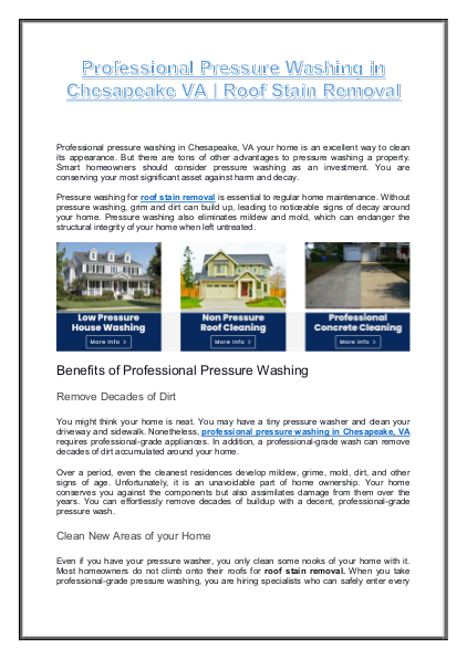 Professional Pressure Washing in Chesapeake VA - Roof Stain Removal | edocr