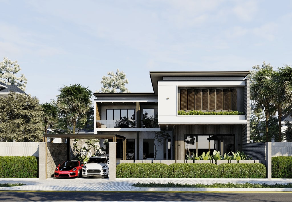 Mẫu Biệt Thự 2 Tầng Sân Vườn Với Kiến Trúc Chữ L Hơi Hướng Mở