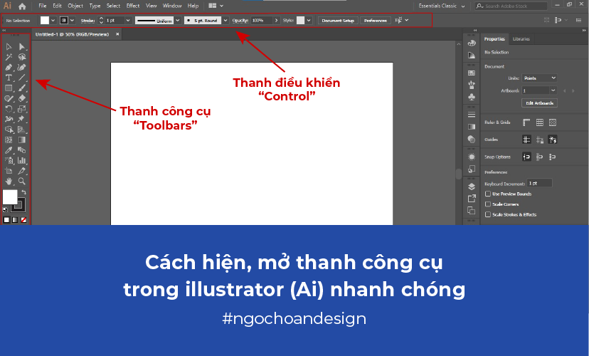 Cách hiện, mở thanh công cụ trong illustrator (Ai) nhanh nhất
