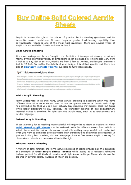 Buy Online Solid Colored Acrylic Sheets at Plastics Source | edocr