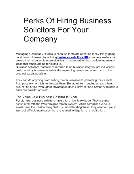 Perks Of Hiring Business Solicitors For Your Company | edocr