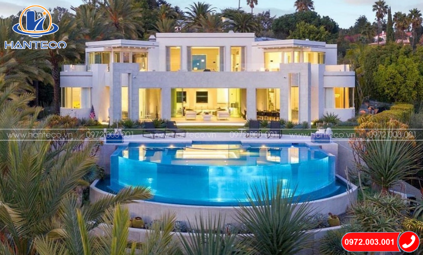 Thiết kế thi công bể bơi hiện đại với tấm kính Acrylic