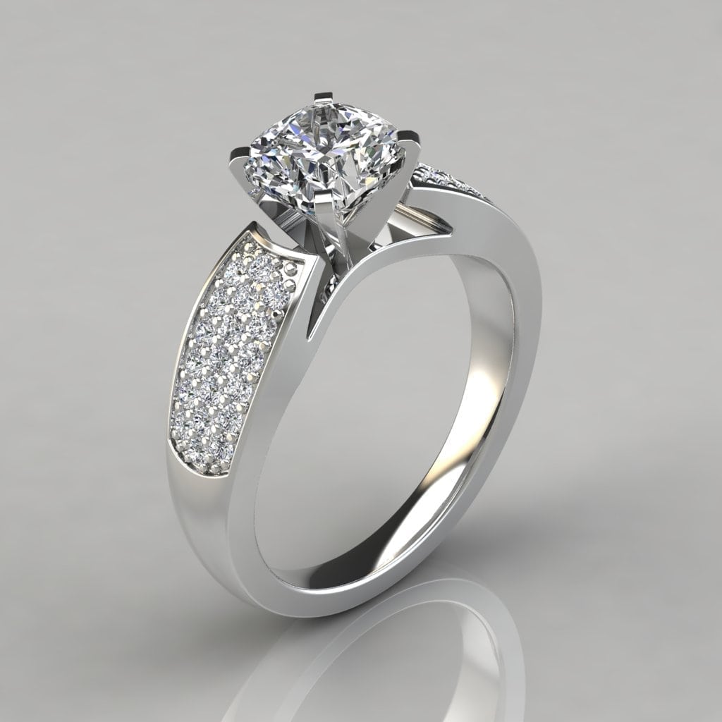 Wide Band Cushion Cut Moissanite Engagement Ring | Forever Moissanite