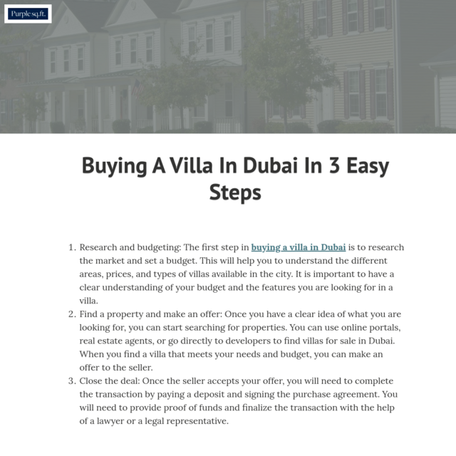 Buying A Villa In Dubai In 3 Easy Steps