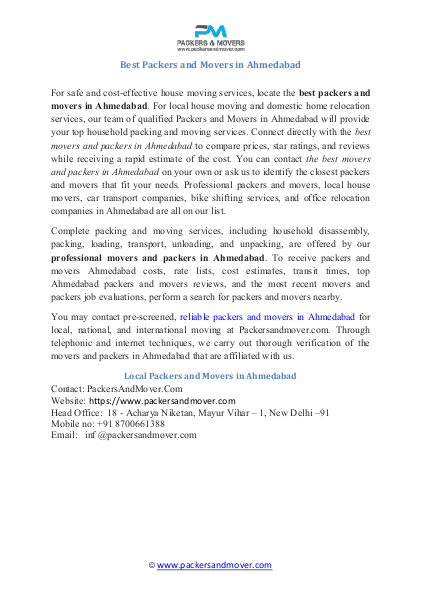 Best Packers and Movers in Ahmedabad | edocr