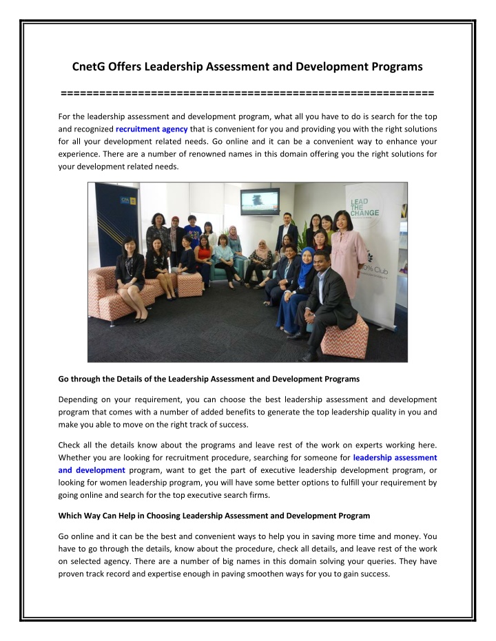 PPT - CnetG Offers Leadership Assessment and Development Programs PowerPoint Presentation - ID:11887019