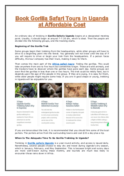 Book Gorilla Safari Tours in Uganda at Affordable Cost | edocr